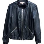 Michael Kors Like New Faux Leather Bomber Jacket Black Medium Photo 2