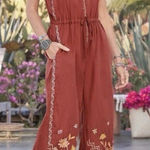 Johnny Was Elia Tie Linen Jumpsuit womens small rust red Photo 0