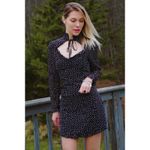 NWT Women's Heart Neck Long Sleeve Polka Dot Cocktail Mini Dress Sz Medium Black Photo 1