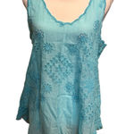 Johnny Was  Aqua Blue‎ Embroidered Eyelet Tank Tunic Size M Boho Resort Wear Photo 0