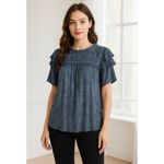 Pookie & Sebastian Shirt Women Large Blue Floral Ruffle Trim Blouse Tropical Photo 1