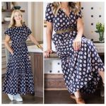 Anthropologie  x Maeve Somerset Tiered Maxi Dress Pockets Blue Motif XS Photo 2