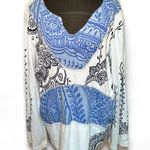 Sharon Anthony Vintage Blue and White Relaxed Graphic Blouse Size 1X Photo 0