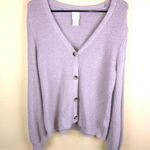 Joie  Women’s Fuzzy Knit Lilac Balloon Sleeve Button-Up Cardigan Sweater Photo 0