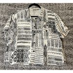 Chico's  3 US Size XL Button Shirt Top White Black Short‎ Sleeve Linen Geometric Photo 0