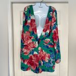 Lulus Women's Romper Green Floral Long Sleeve Open Back Lined Size Large Photo 3