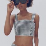 ZARA NEW Striped Denim Crop Top Blue & White Sleeveless Square Neck Size Medium Photo 13