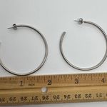Silver Tone Hoop Earrings Large Thin Lightweight Minimalist Jewelry Pierced Ears Photo 4