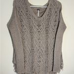 Free People  Tan Crew Neck Sweater with Intricate Knit Pattern Photo 0