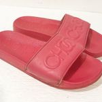 Jimmy Choo  Womens 39/9 Azari/F Leather Embossed Slides Sandals Dragon Fruit Pink Photo 3