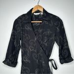 Selene Sport Black Linen Blend Embroidered Wrap Dress Size Medium Photo 4