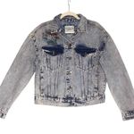 ASHLEY VINTAGE CHARM Trucker Painted Denim Jacket Sz M Acid Wash Cowgirl Biker Blue Size M Photo 1