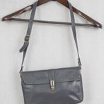 Italian Made Vintage Grey Leather Turnlock Close Shoulder Bag Gray Photo 0