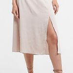 EXPRESS Hish Waisted Satin Front Slit Midi Slip Skirt Photo 0