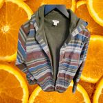 L.L.Bean Fleece Lined Hooded Button Up Striped Jacket Size Large Photo 2