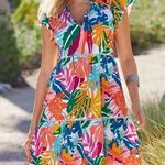 Boston Proper - NWT Abstract Forest Tiered Shift Dress Multi- Size Large Photo 0