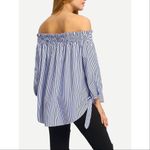 ✨2xHP✨Shirred Off The Shoulder Tie Cuff Blouse✨ White Size M Photo 3