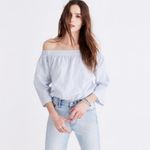 Madewell Clean Off-the-Shoulder Swing Top Shirt in Blue & White Stripe Size XXS Photo 2