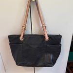 Michael Kors  Large Black Pebbled Leather Tote Bag | Tan Straps | Gold Hardware‎ Photo 2