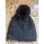 Kyi Kyi Canada Classic Black Genuine Fox Fur Pom Knit Wool Blend Beanie Hat Cap Photo 4