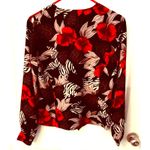 Floral Career Blouse Size S Bora Bora Long Sleeve Pointed Vest Like Hem Coquette Black Photo 1