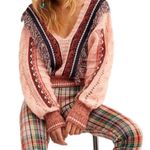 Free People  Passion Fruit Peach Fringe Sweater Alpaca Wool Large Boho Photo 0