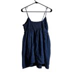 Japna  Womens Navy Blue Smocked Gauze Babydoll Mini Dress Spaghetti Straps Photo 2