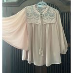 She & Sky   Women’s Pink Lace Blouse M 70% Silk Boho Peasant Romantic Style Photo 0