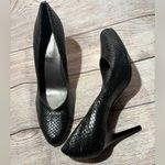 Carisma Women’s Sz 8.5 Black Leather Snake Print With Red Bottom Stiletto Heels Photo 1