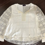 Hale Bob  Ivory Crochet Boho Bell Sleeve Tassel Blouse Large Photo 0