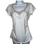 White House | Black Market White Embroidered Lace Beaded Neckline Top EUC Size XS Photo 1