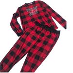 2 Piece Set North Pole PJ Lounge Pajamas Sleepwear Red Black Plaid Womens Large Photo 3