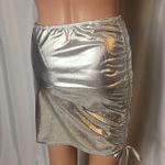 Micas  Metallic Silver Skirt Retro Size M Drawstring Mini Photo 2