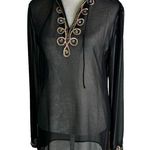 Forecast Sheer Beaded Sequin Swim Cover Up Top Tunic Black Size S NWT Photo 0