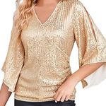 Grace Karin  NWT Elegant Sequin Gold Top Plus Photo 1
