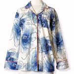The lazy poet pajama top floral print embroidered cuff sz L Blue Size L Photo 0