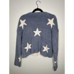 Sincerely Jules Sweater Womens Medium Blue White Star Print Fuzzy Knit Pullover Photo 5