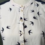 Kate Spade  Sleeveless Bird Print Button Front Blouse Pink Navy Size Small Photo 2