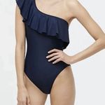J.Crew Womens Size XL Navy Blue One-Shoulder Ruffle Neck One-Piece Bathing Suit Photo 0