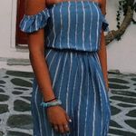 American Eagle BLUE & WHITE STRIPED OFF THE SHOULDER DRESS Photo 0
