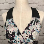 Parker ‎ Black Floral Print Silk Leather Wrap Dress Photo 5