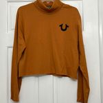 True Religion  Turtleneck Raw Hem Gold Crop Top size Medium Photo 2