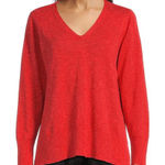 Eileen Fisher Organic Linen Cotton Blend V Neck Long Sleeve Sweater Red Size XL Photo 0