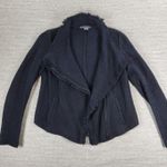 Vince  Textured Knit Moto Jacket S Zip Fringe Trim Collar Black Photo 0