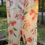 Talbots Pants Women 16 16W Cream Floral Pure Silk Side Zip Tapered High Rise Photo 0