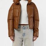 Apparis Brown Faux Leather Puffer Jacket Photo 0