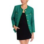 AQUA Green Tweed Bouclé Jacket L Women's Gold Button Front Pocket Trim Blazer... Photo 1