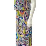 MSK womens Med multicolor Blouson Dress Chain Closure Wire Stretch Neckline Maxi Photo 3