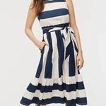 J.Crew Poplin White/Navy Stripe Midi Dress Photo 0