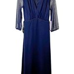 JS Collections NWT Navy Blue Chiffon V Neck Long Sleeve Crepe Maxi Gown US 2 Photo 0